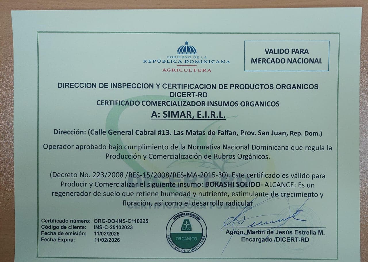 ¡Confirmado! Super Bokashi SIMAR: Único Bokashi certificado orgánico del país